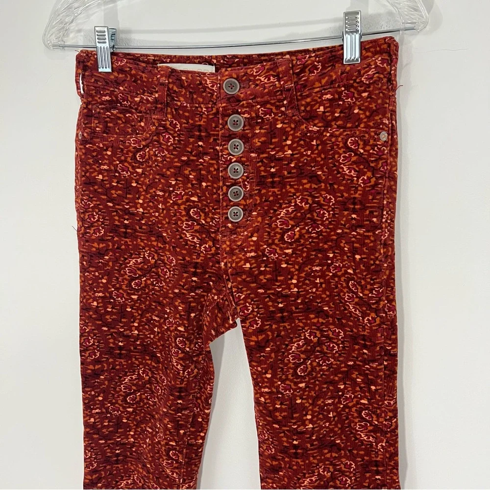 Anthropologie Pilcro High Rise Skinny Corduroy Pants in Orange Motif - Picture 3 of 9